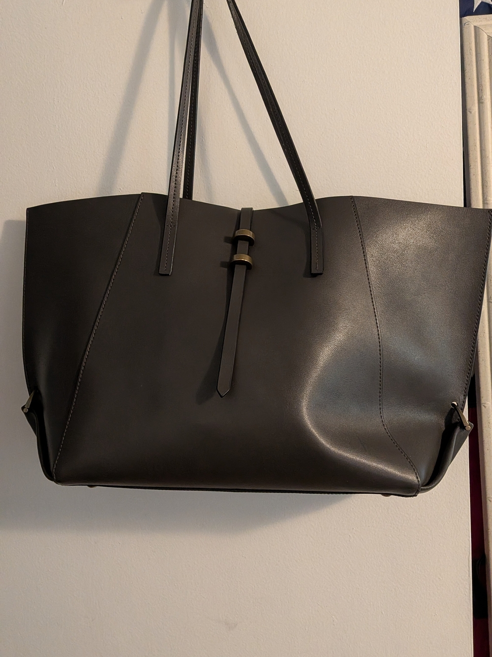 Zac Posen Black Leather Tote with Strap Accent